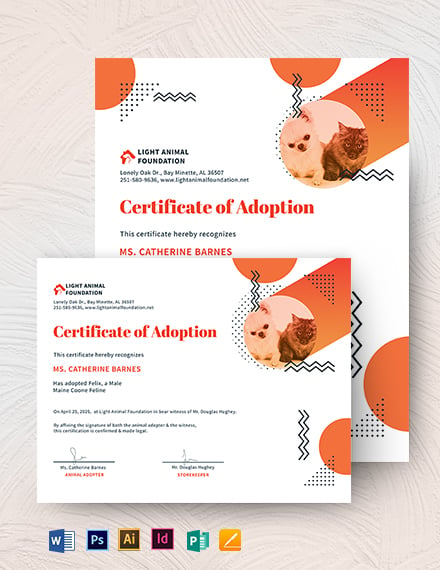 animal adoption certificate