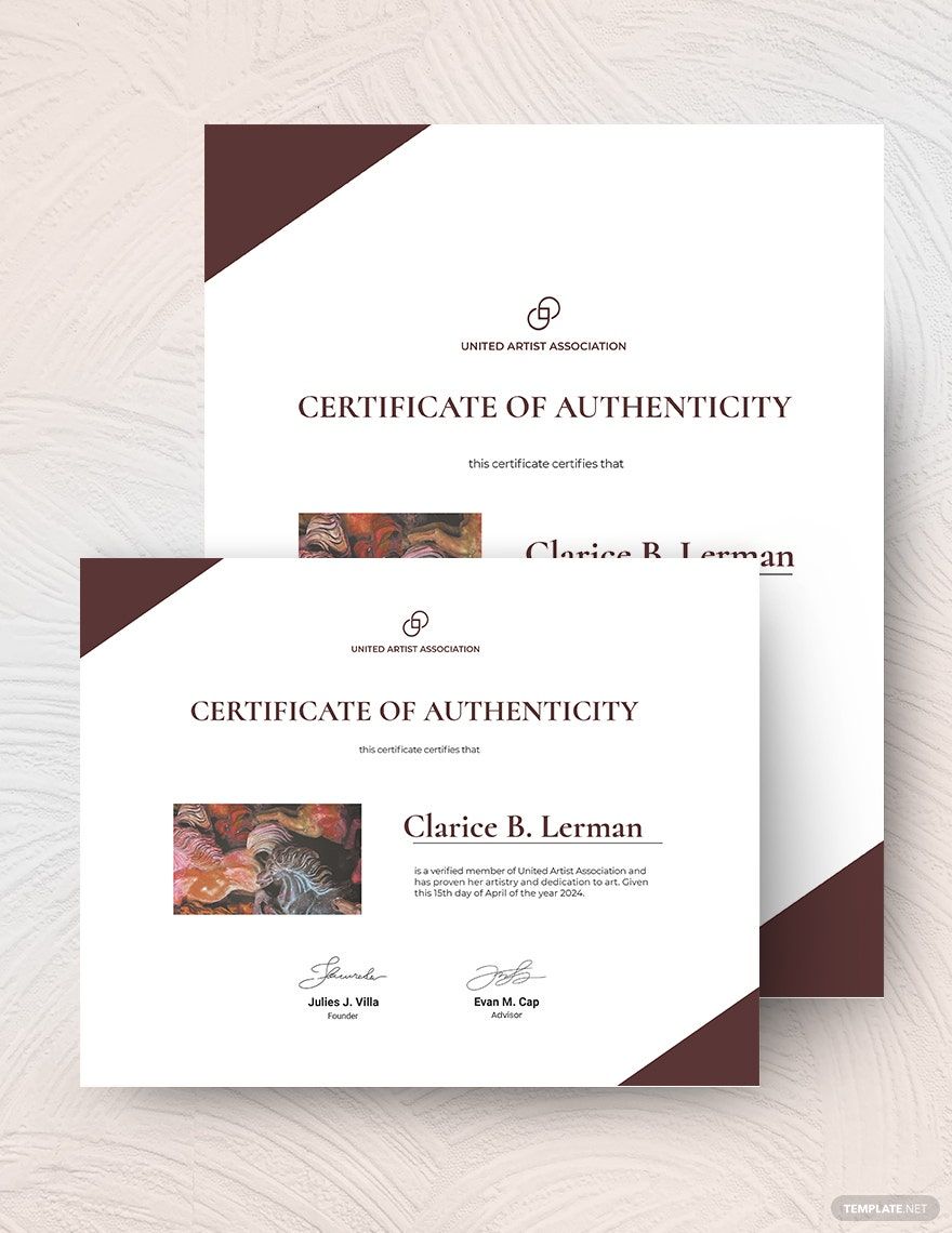 Authenticity Certificate Of Artist Template