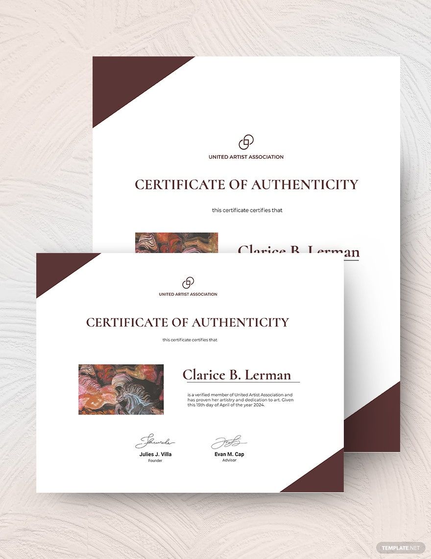 Authenticity Certificate Of Artist Template In PSD Publisher 