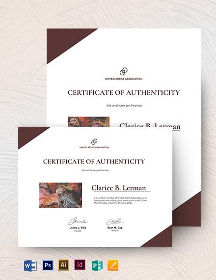 authenticity certificate of artist