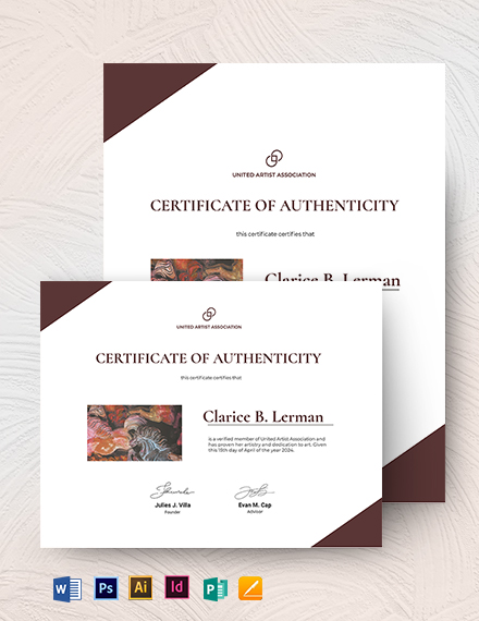 certificat d'authenticité de l'artiste