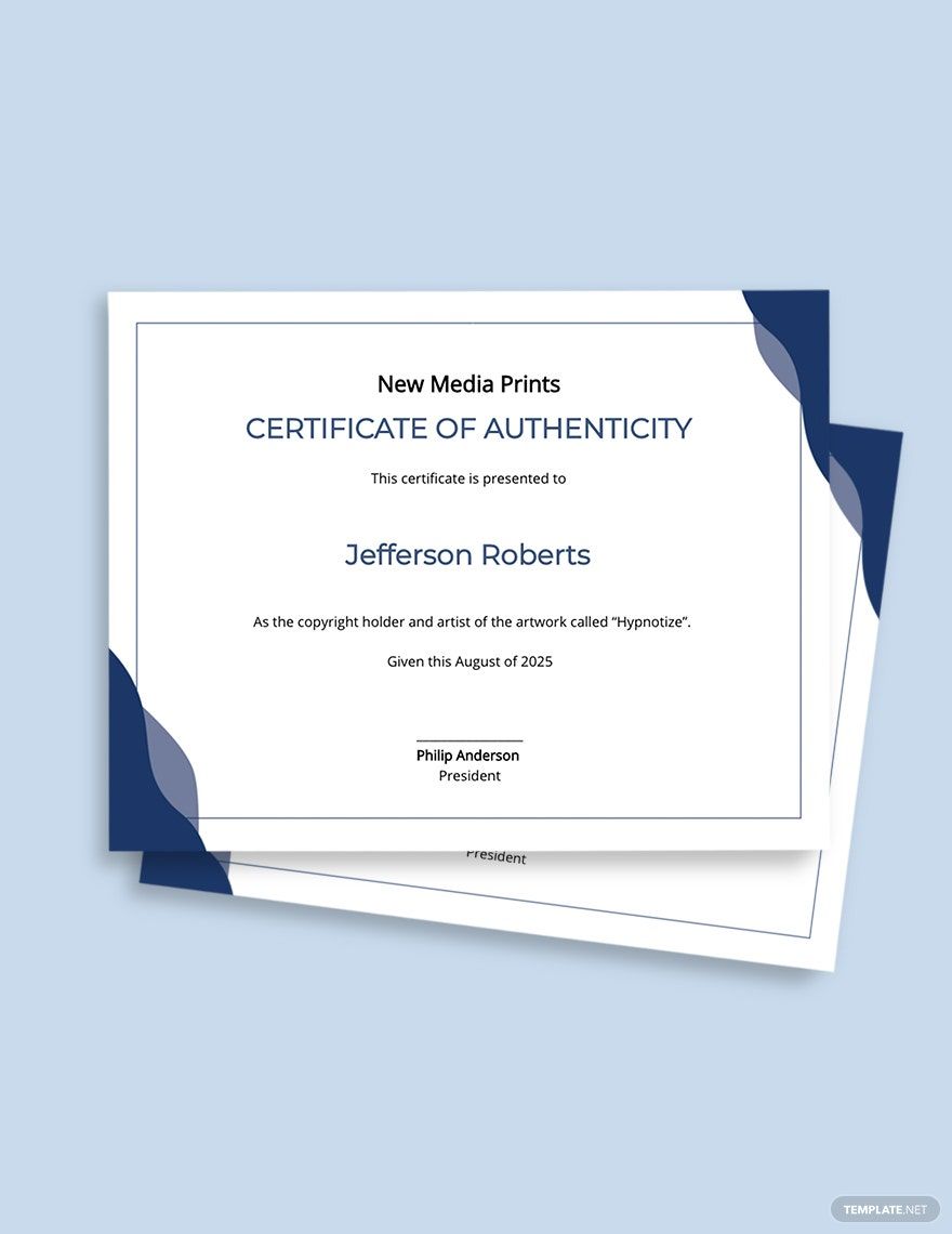 Authenticity Certificate Photography Template
