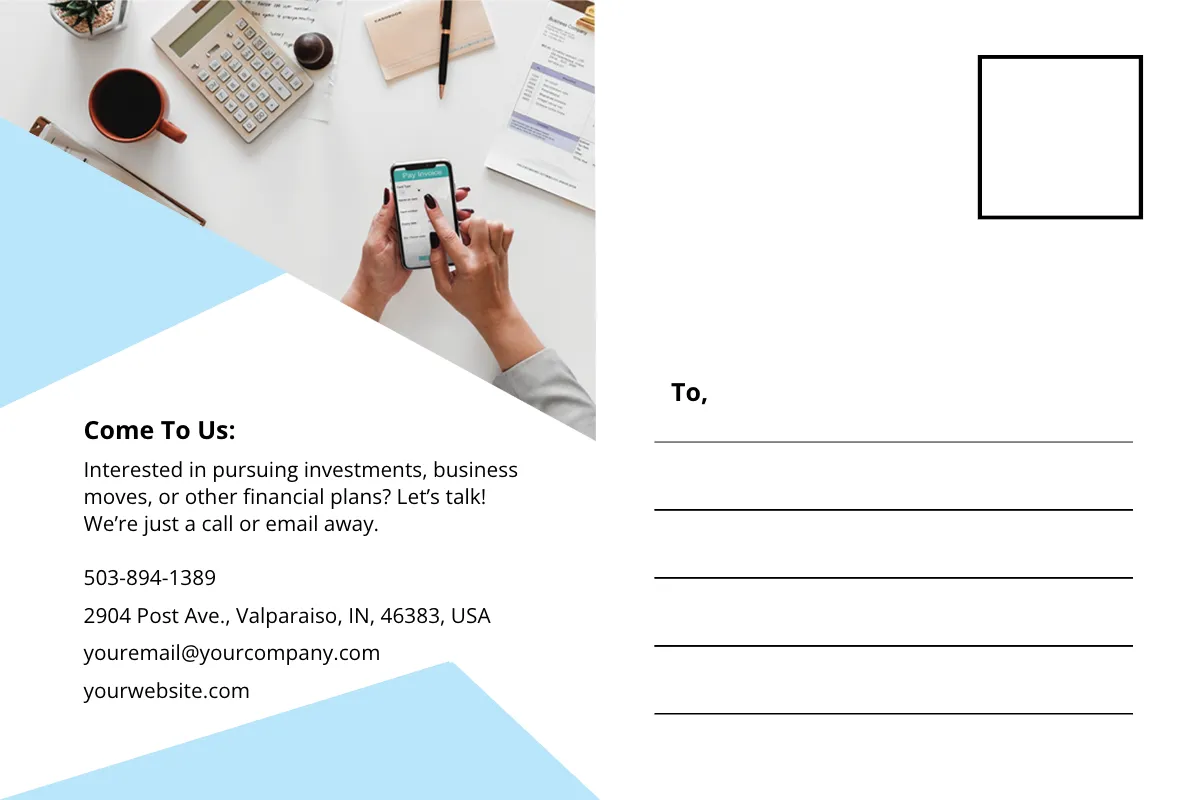Free Finance Consultant Postcard Template to Edit Online