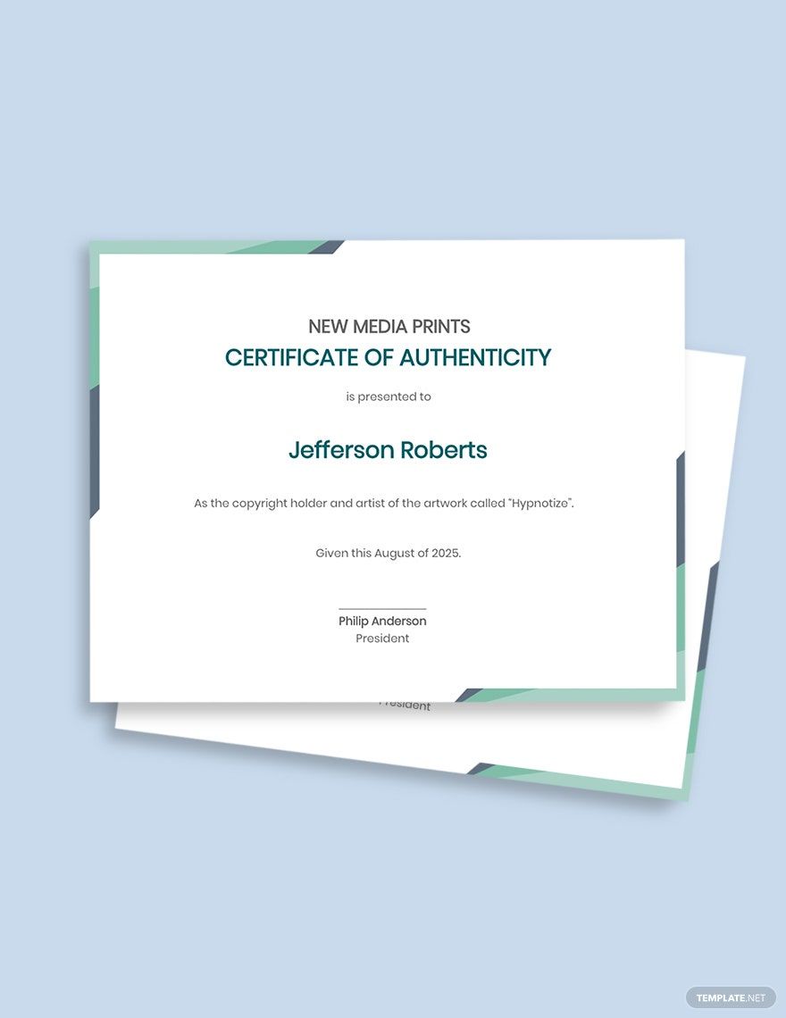 Authenticity Fine Art Prints Certificate Template