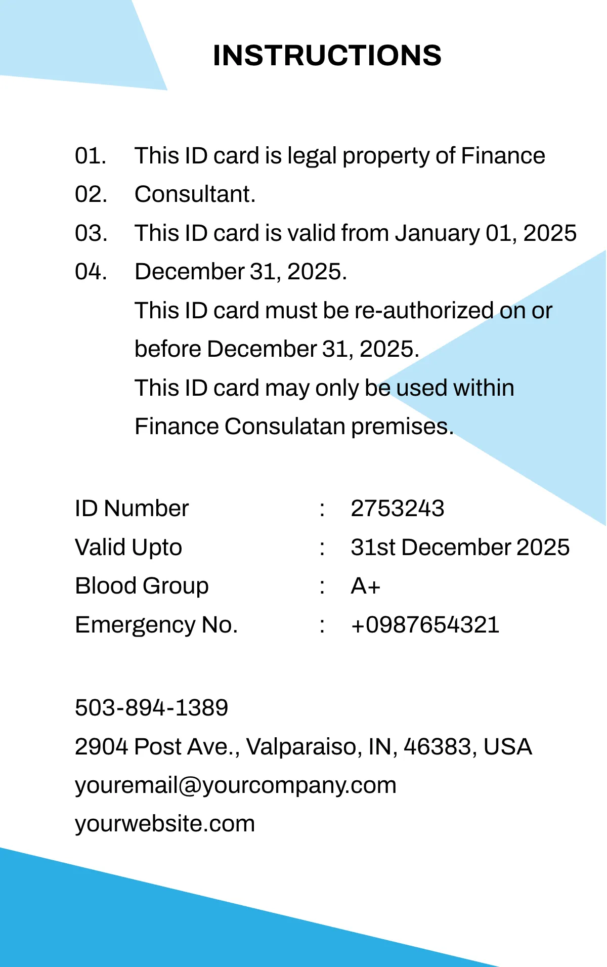 Free Finance Consultant ID Card Template to Edit Online