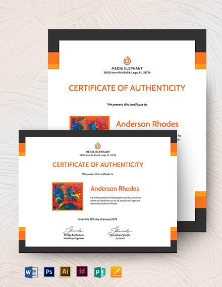 authenticity certificate with photo