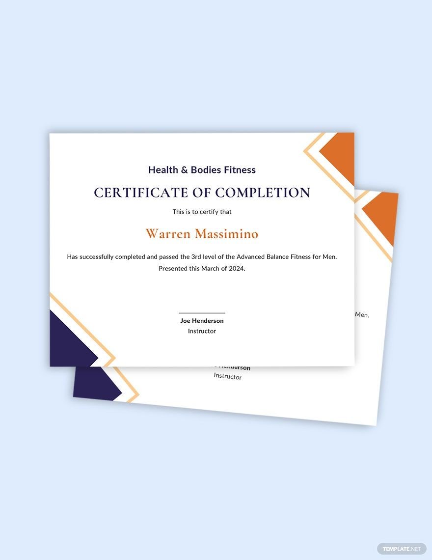 Balance Fitness Certificate Template