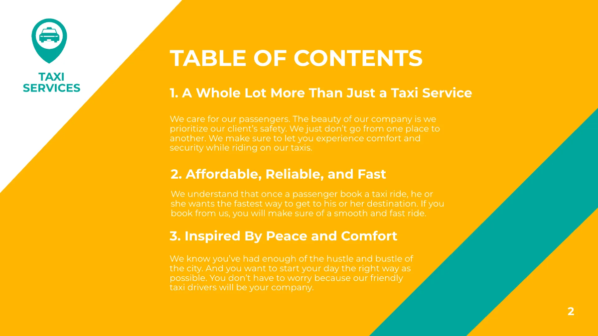 Free Taxi Services Presentation Template to Edit Online