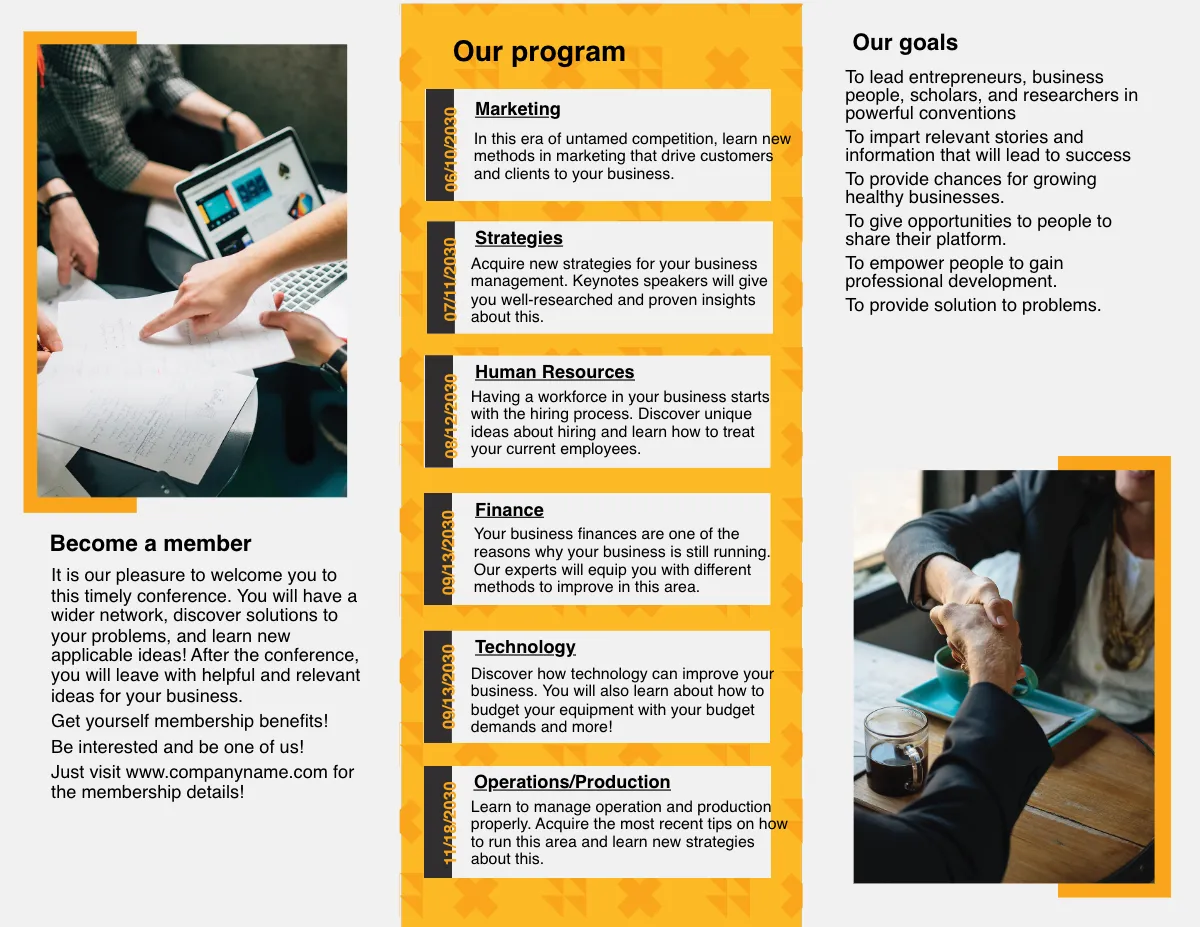 Free Sample Conference Tri-Fold Brochure Template to Edit Online