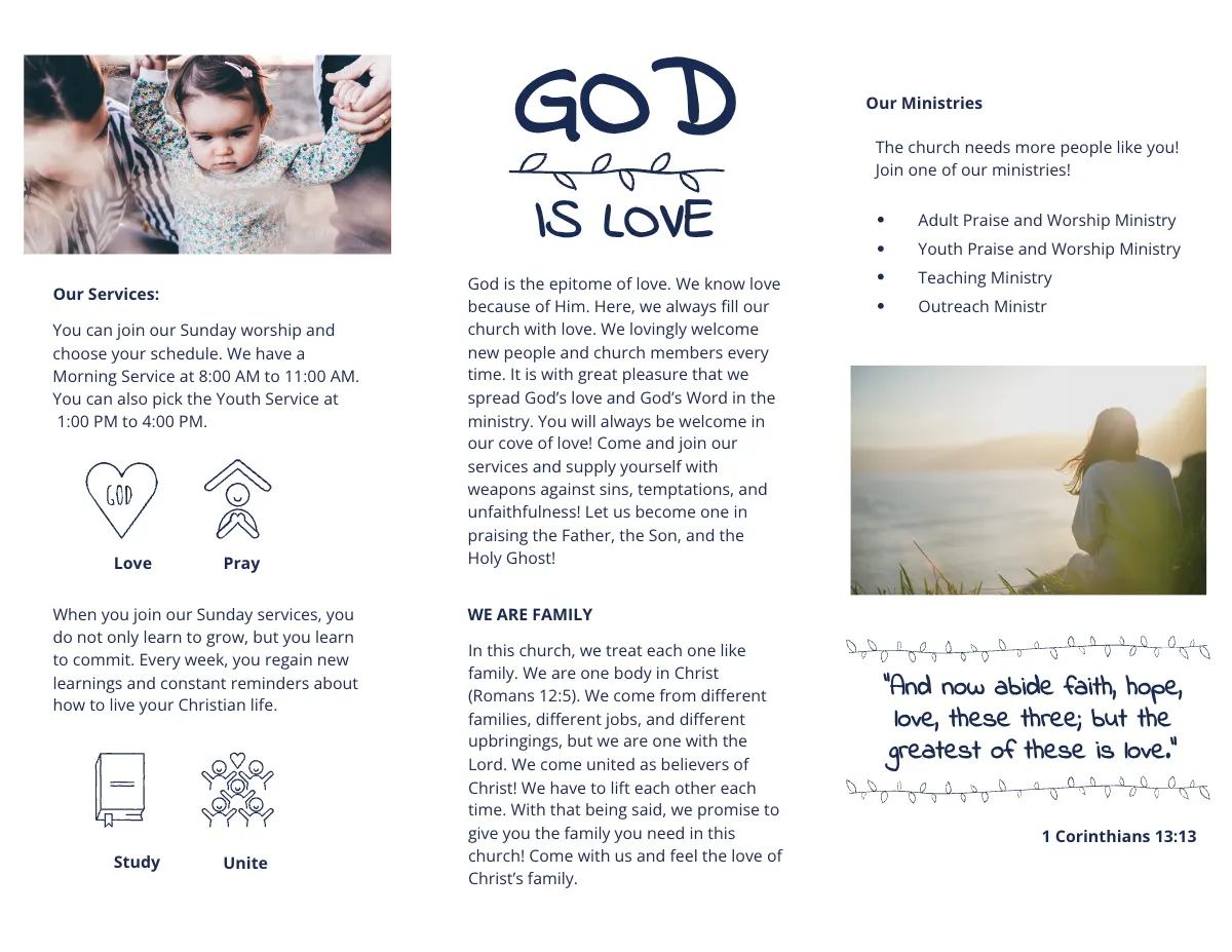 Free Church Service Tri-Fold Brochure Template to Edit Online