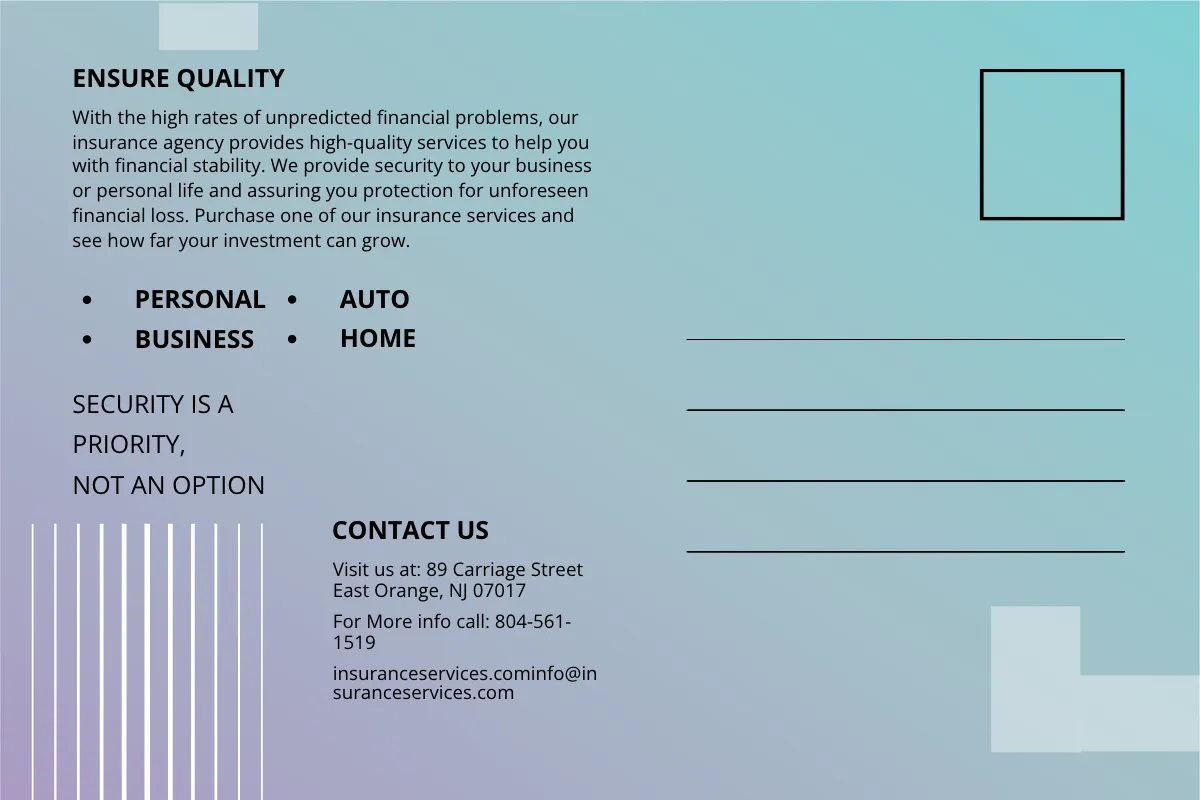 Free Insurance Agency Postcard Template to Edit Online