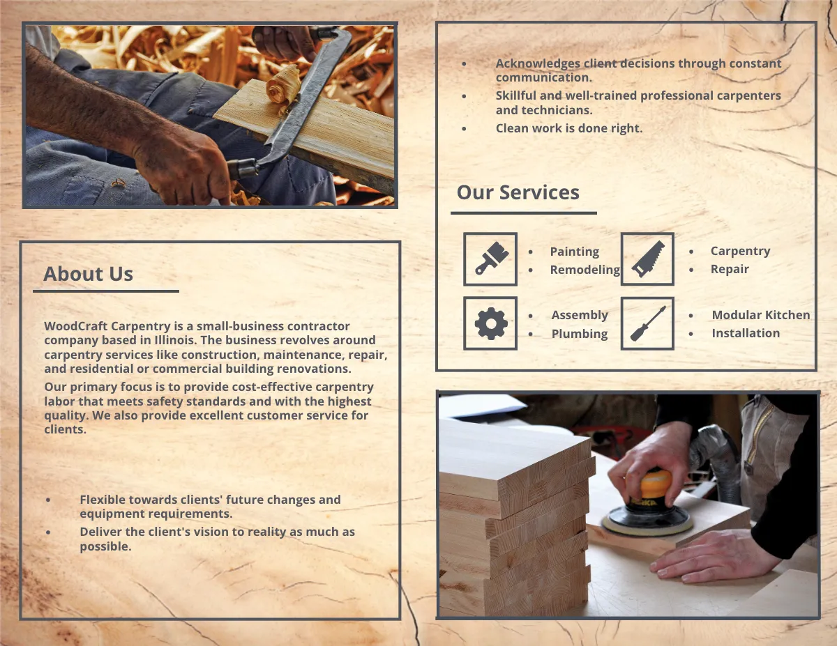 Free Carpenter Bi-Fold Brochure Template to Edit Online