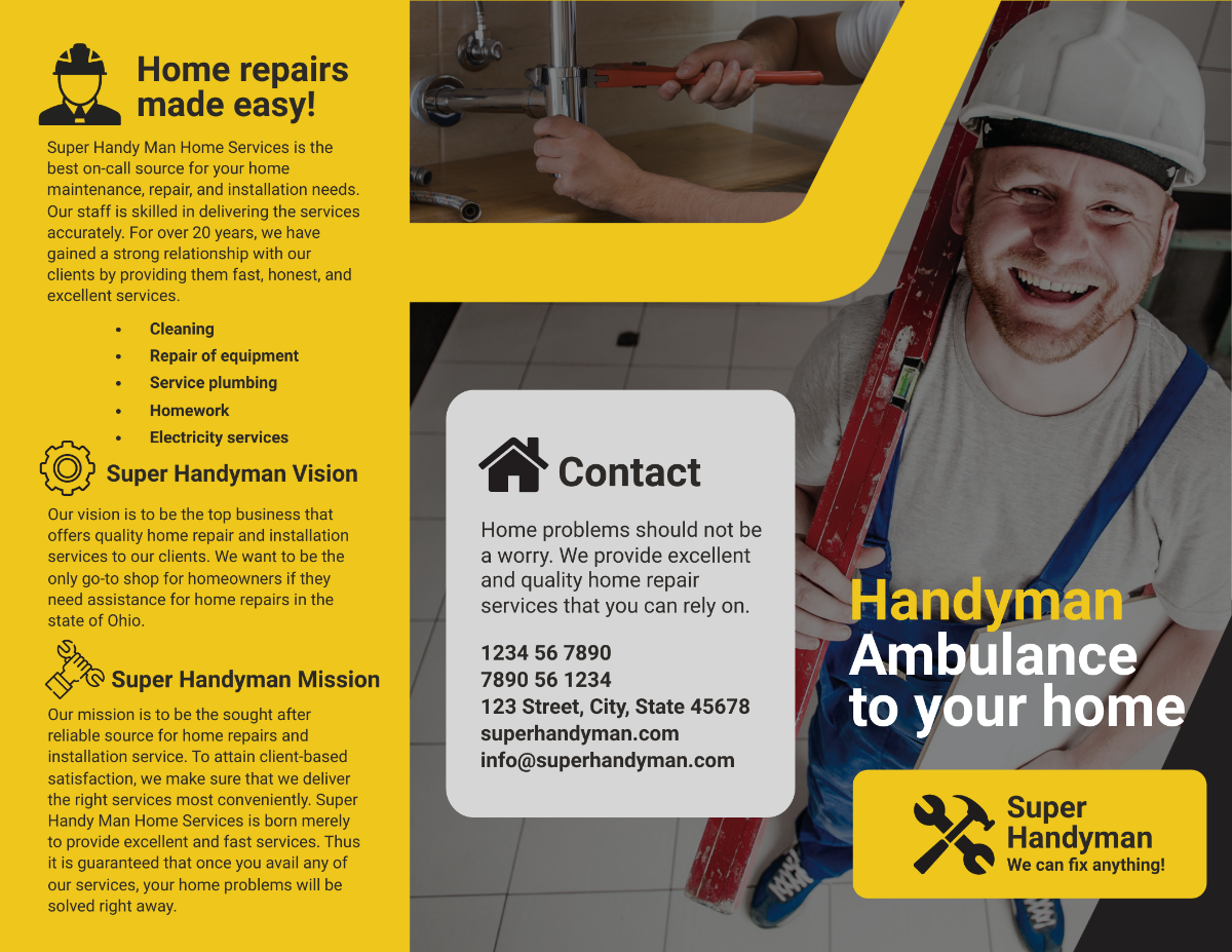 Free Handyman Tri-Fold Brochure Template