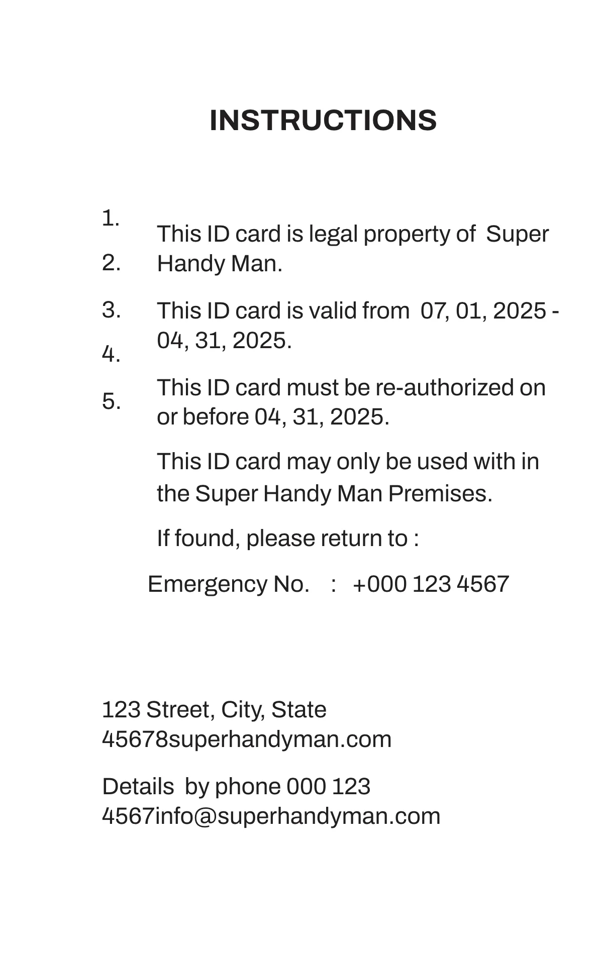Free Handyman ID Card Template to Edit Online