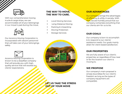 Free Moving Company Tri-Fold Brochure Template to Edit Online