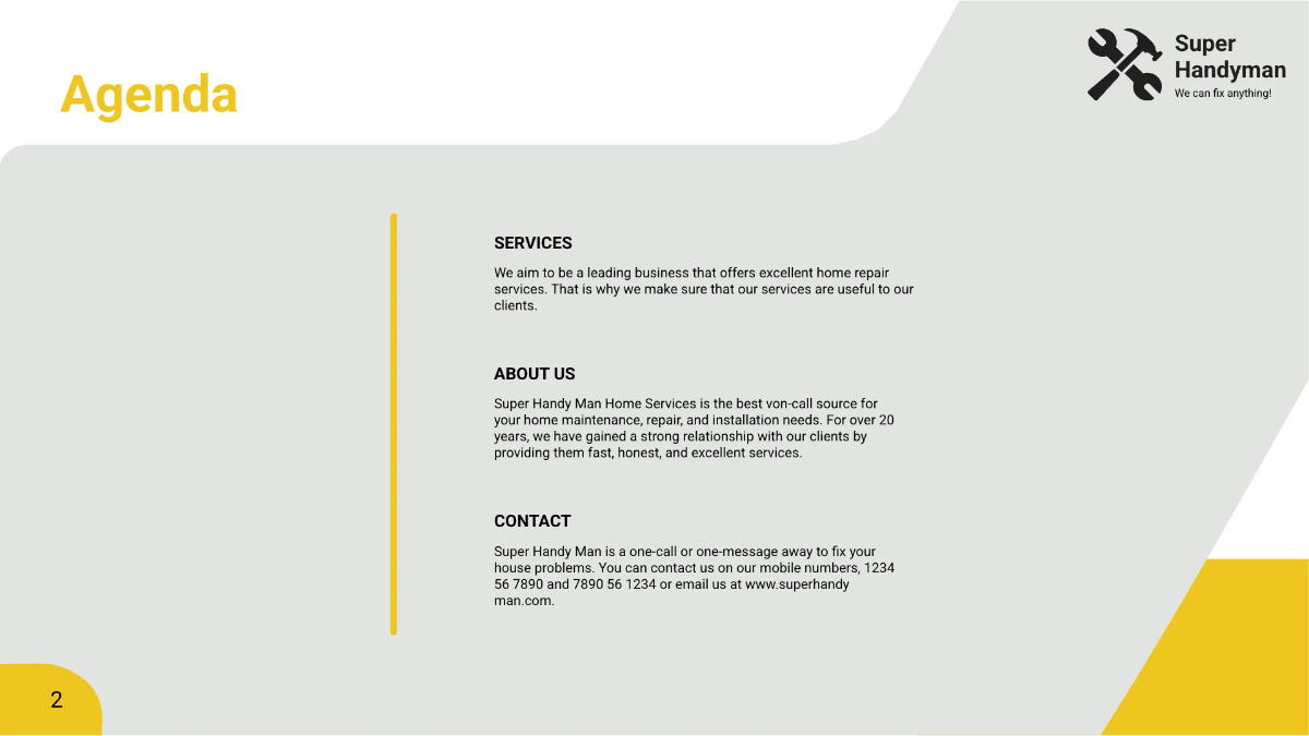 Free Handyman Presentation Template to Edit Online