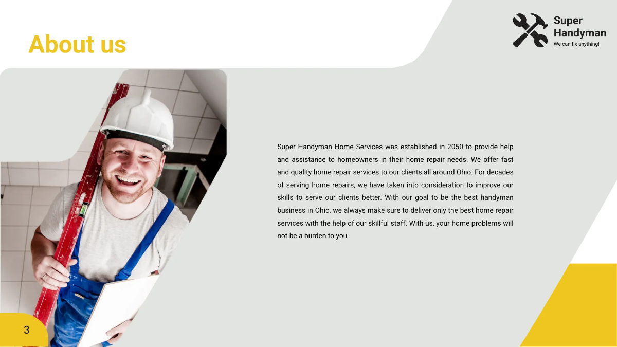 Free Handyman Presentation Template to Edit Online