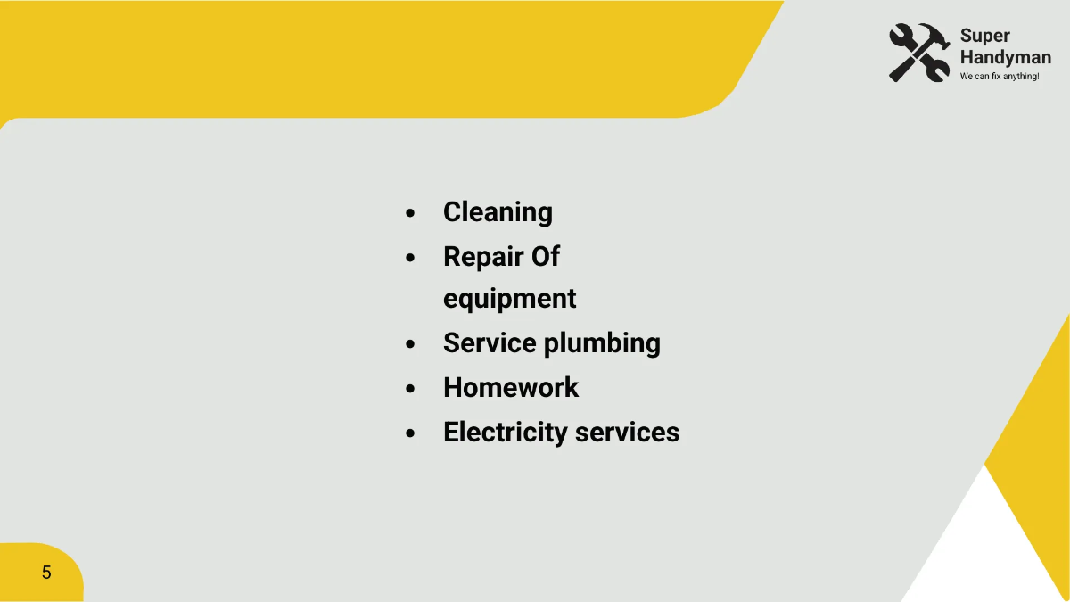 Free Handyman Presentation Template to Edit Online