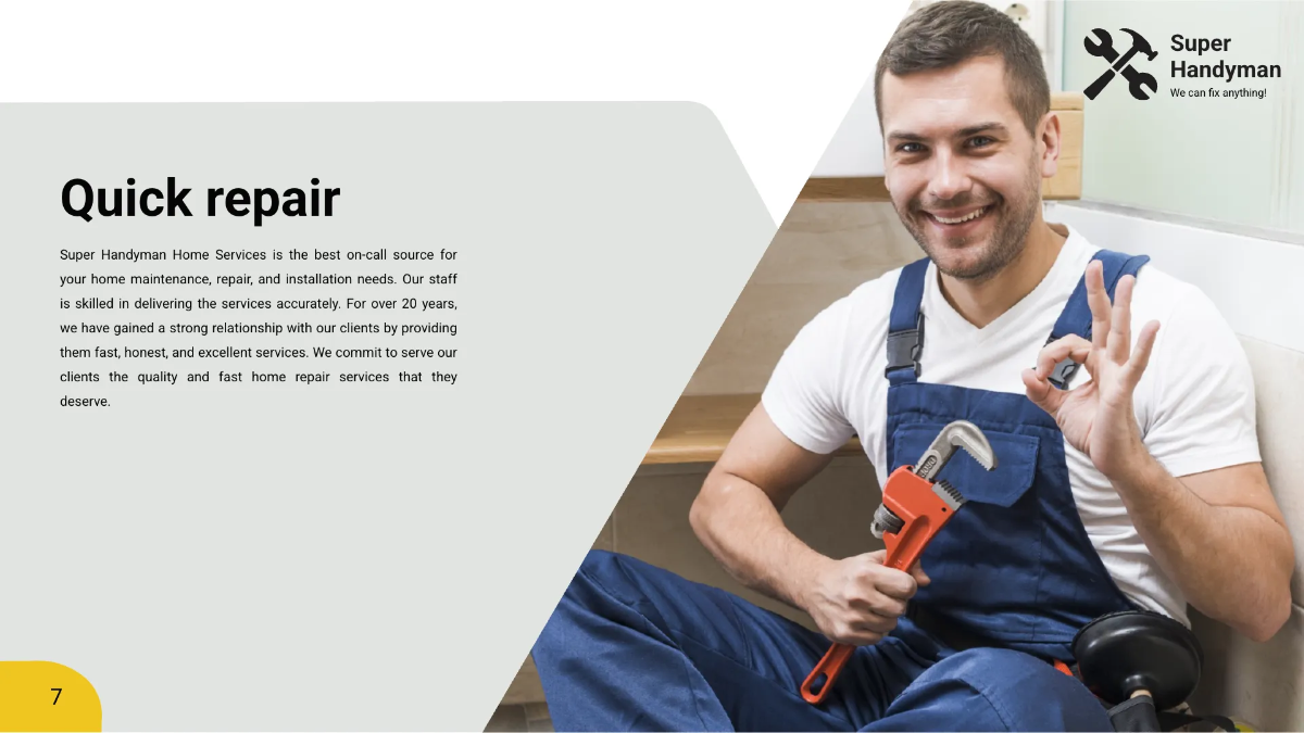 Free Handyman Presentation Template to Edit Online