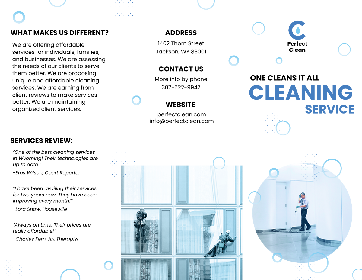 Free Cleaning Services Tri-Fold Brochure Template