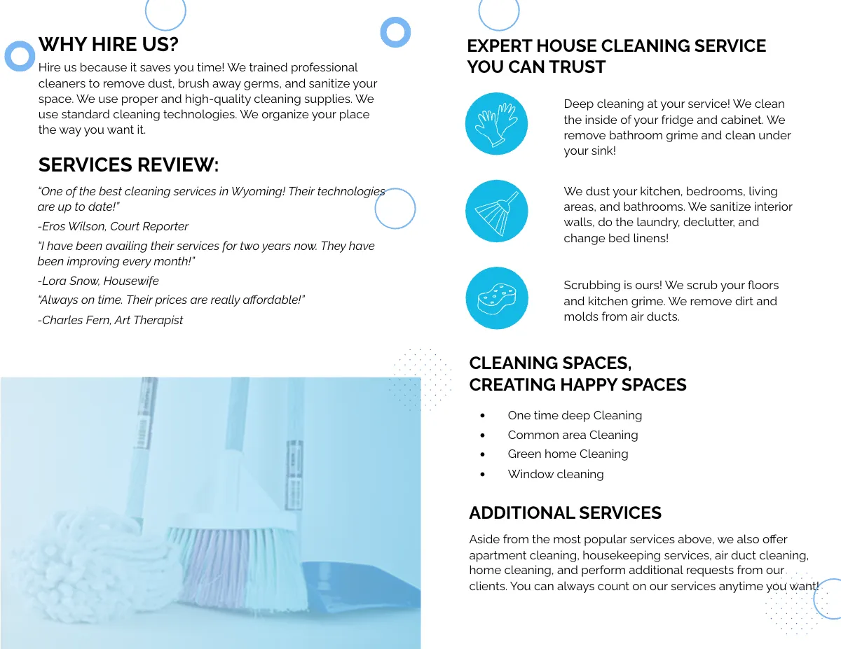 Free Cleaning Services Bi-Fold Brochure Template to Edit Online