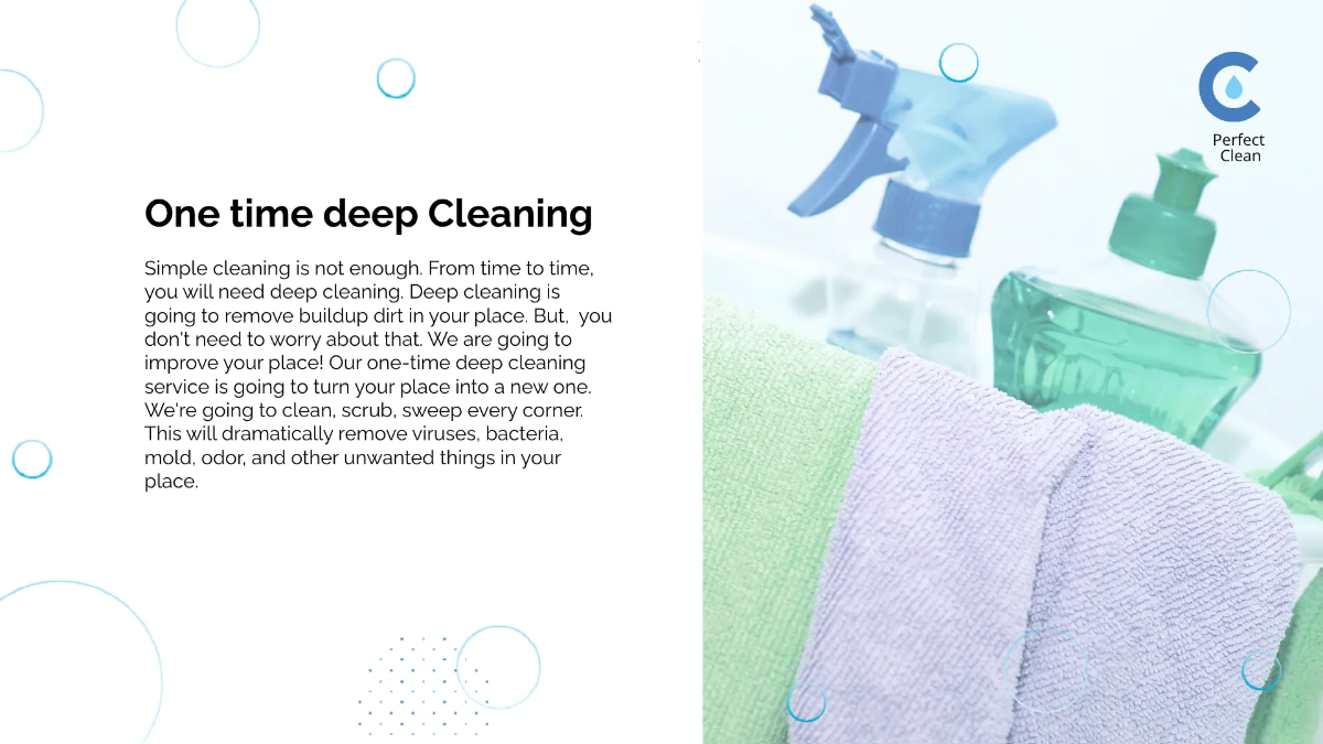Free Cleaning Services Presentation Template to Edit Online