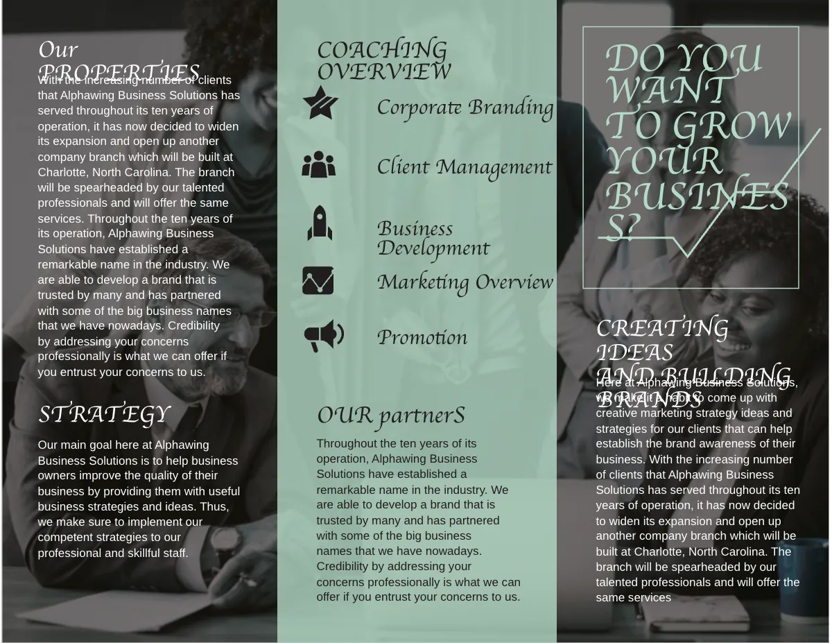 Free Business Coach Tri-Fold Brochure Template to Edit Online