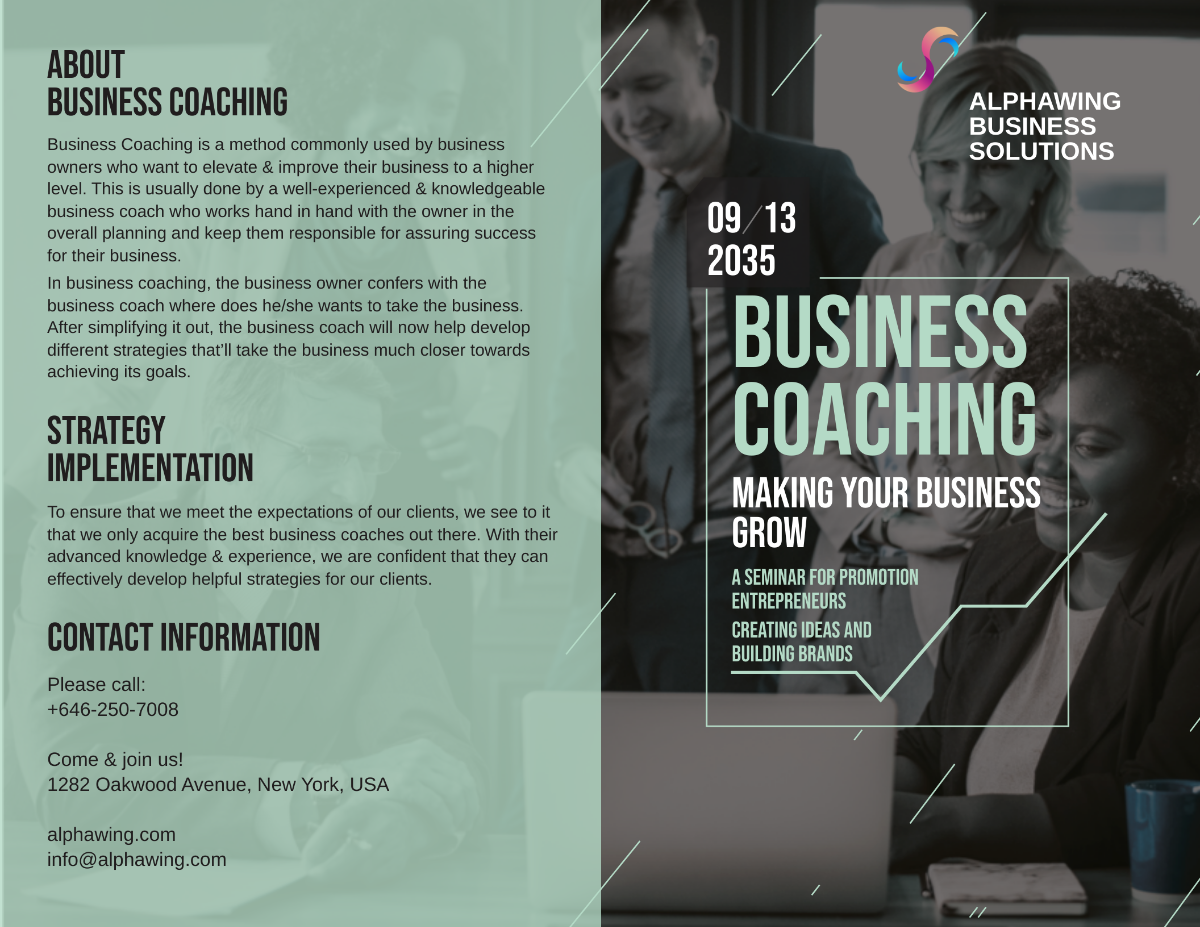 Business Coach Bi-Fold Brochure Template - Edit Online & Download