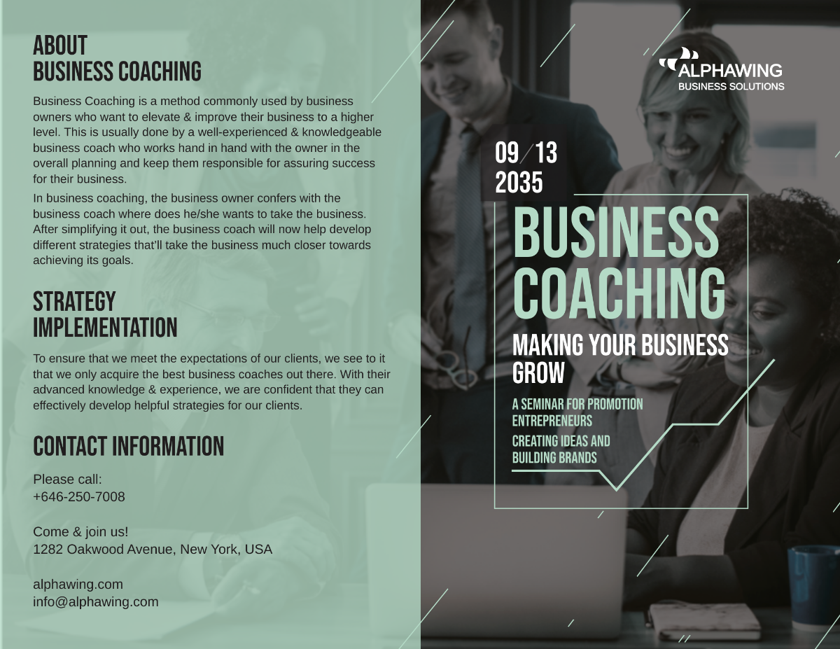 Free Business Coach Bi-Fold Brochure Template