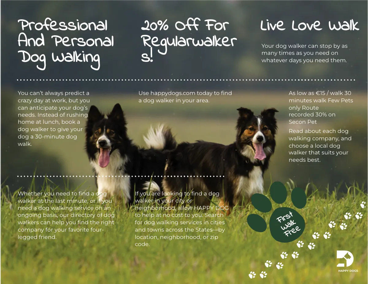 Free Dog Walker Tri-Fold Brochure Template to Edit Online