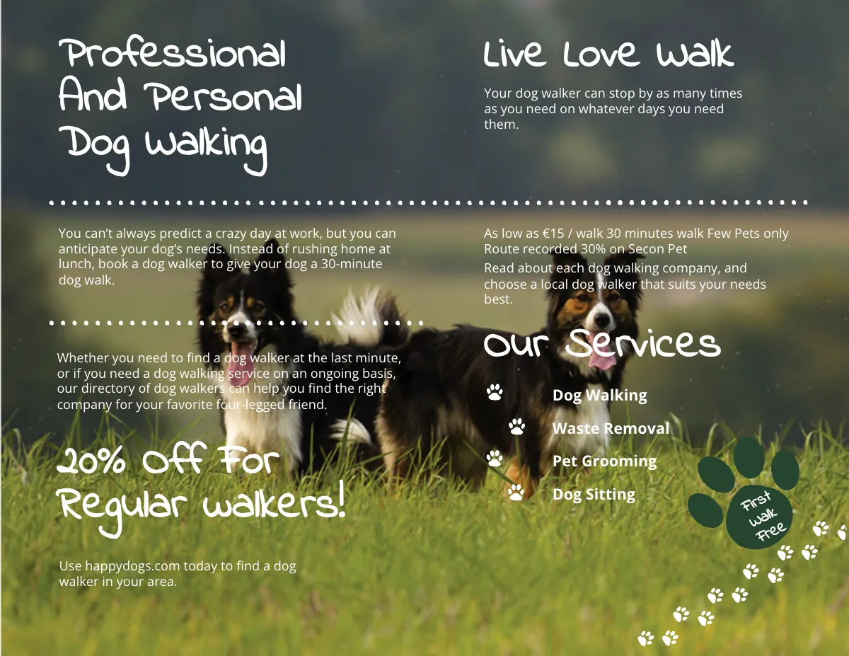 Free Dog Walker Bi-Fold Brochure Template to Edit Online