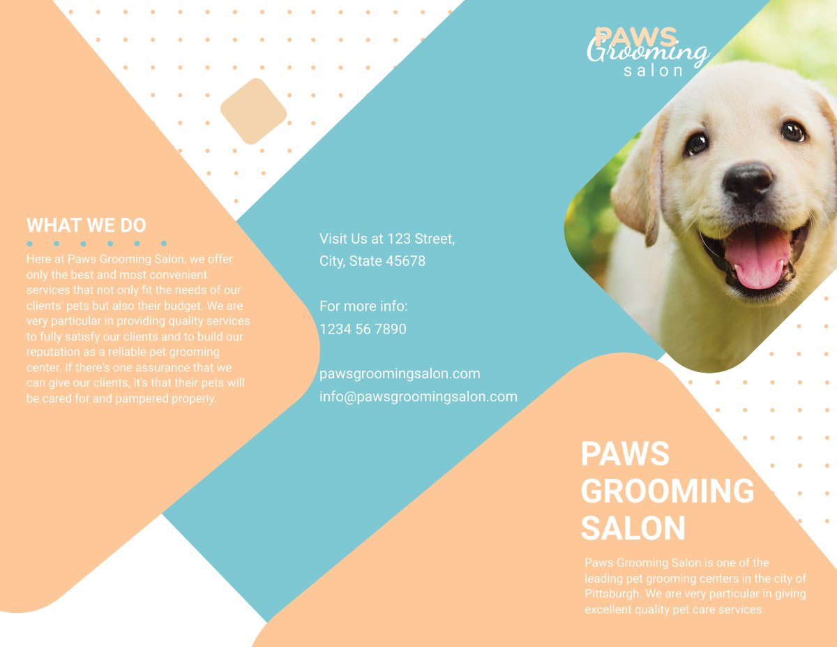 Free Pet Grooming Tri-Fold Brochure Template
