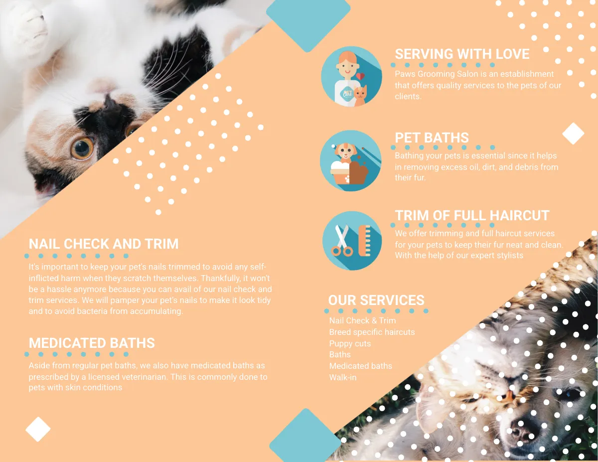 Free Pet Grooming Bi-Fold Brochure Template to Edit Online