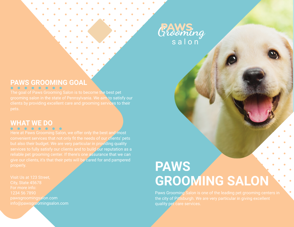 Pet Grooming Bi-Fold Brochure Template