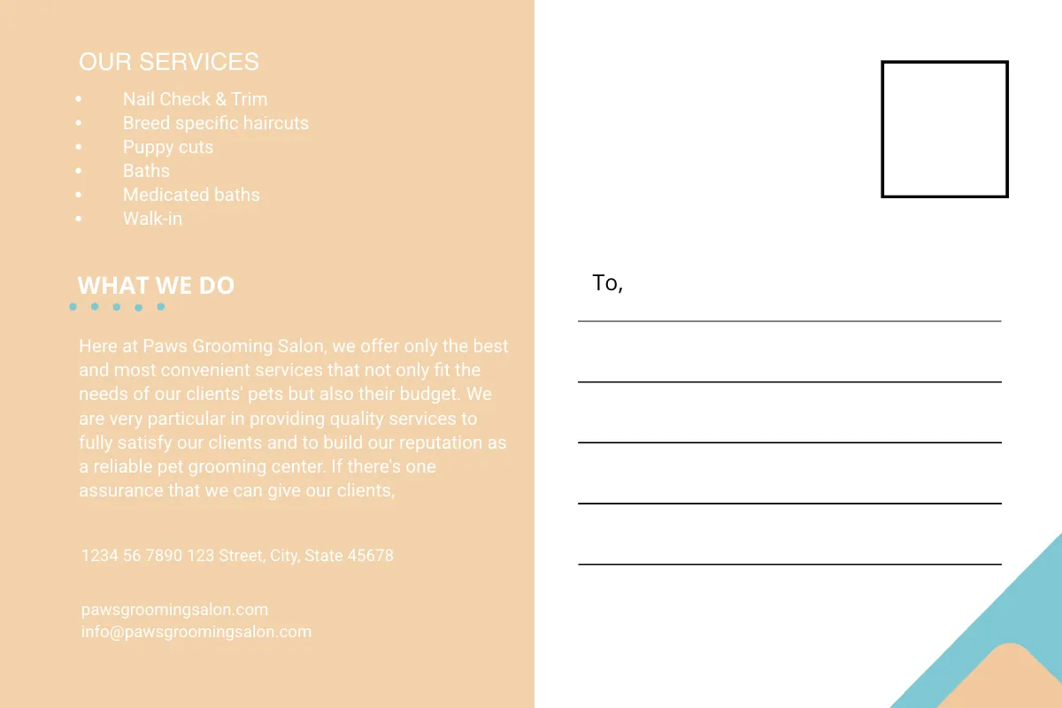 Free Pet Grooming Postcard Template to Edit Online