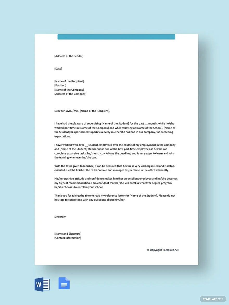 Free College Reference Letter for Student Template