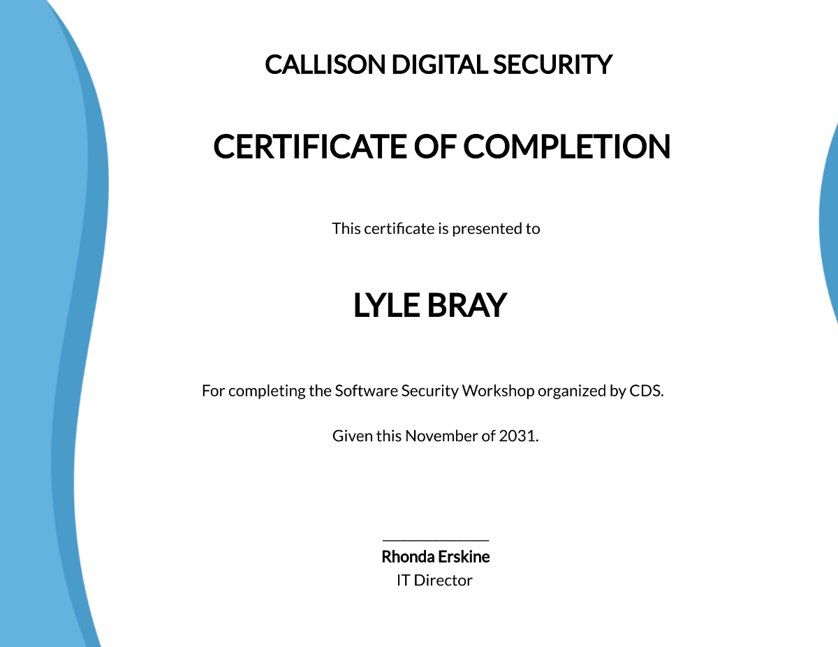 Software Security Certificate Template