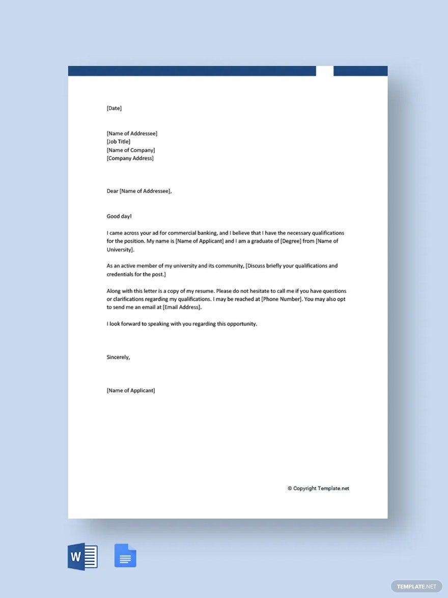 Commercial Banking Cover Letter Template in Word, Google Docs, Pages, PDF - Download | Template.net