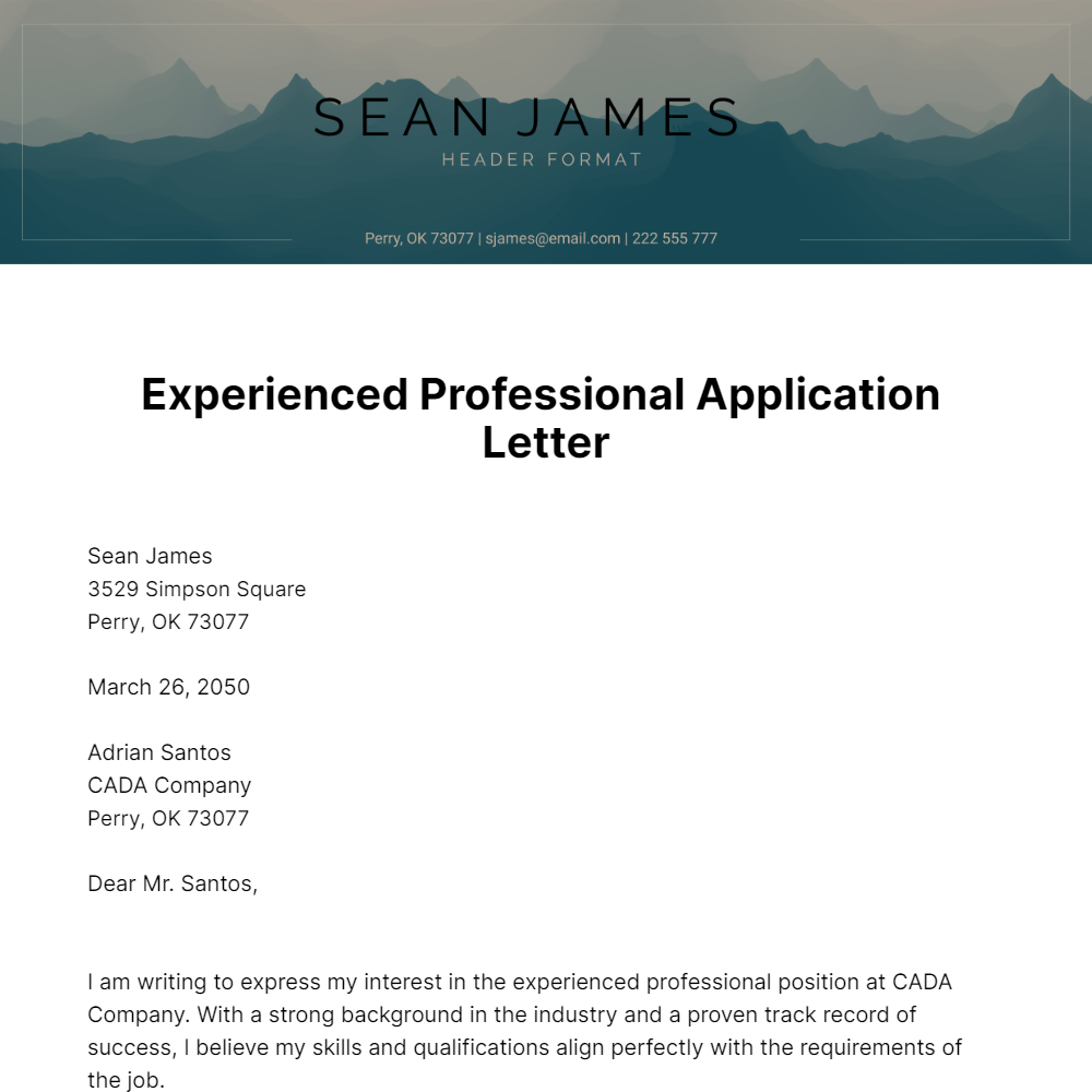 Experienced Professional Application Letter Template