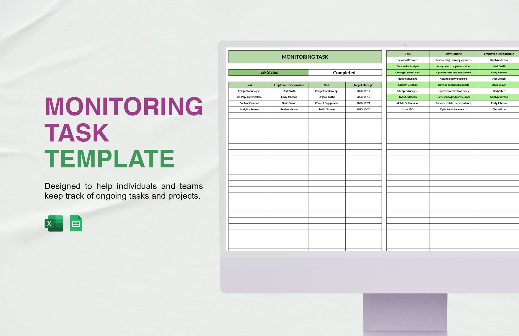 Free Monitoring Task Template in Excel, Google Sheets