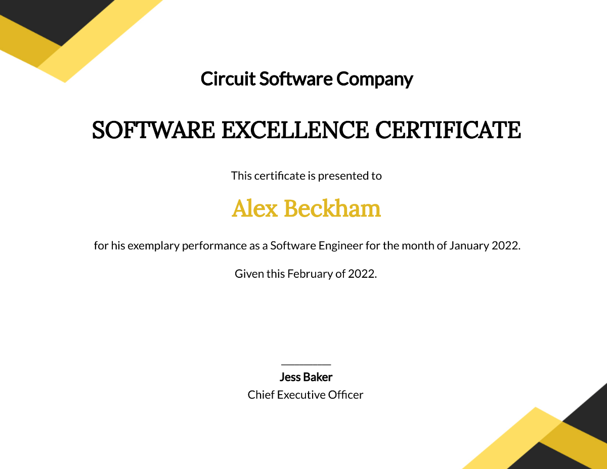 Software Excellence Certificate Template