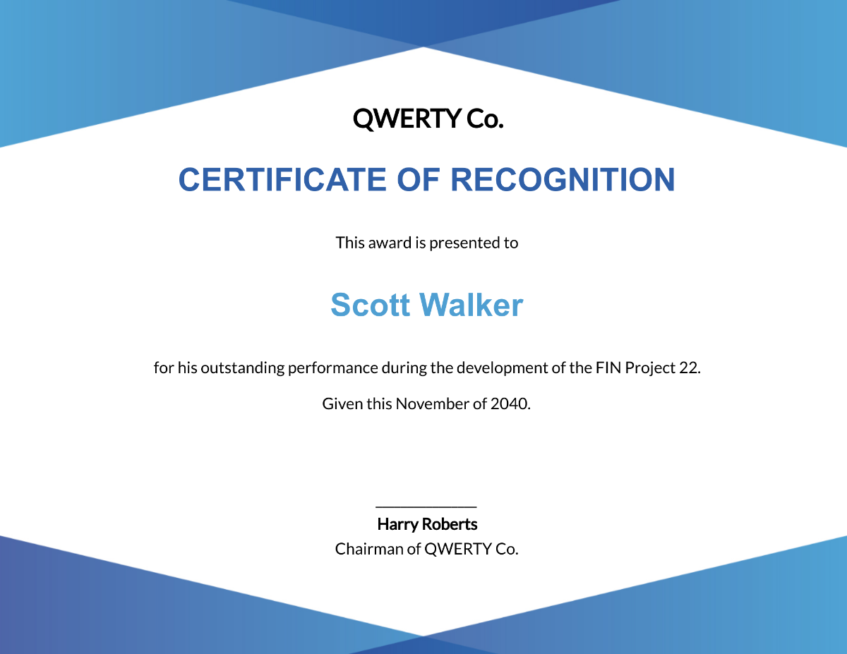 IT Recognition Certificate Template