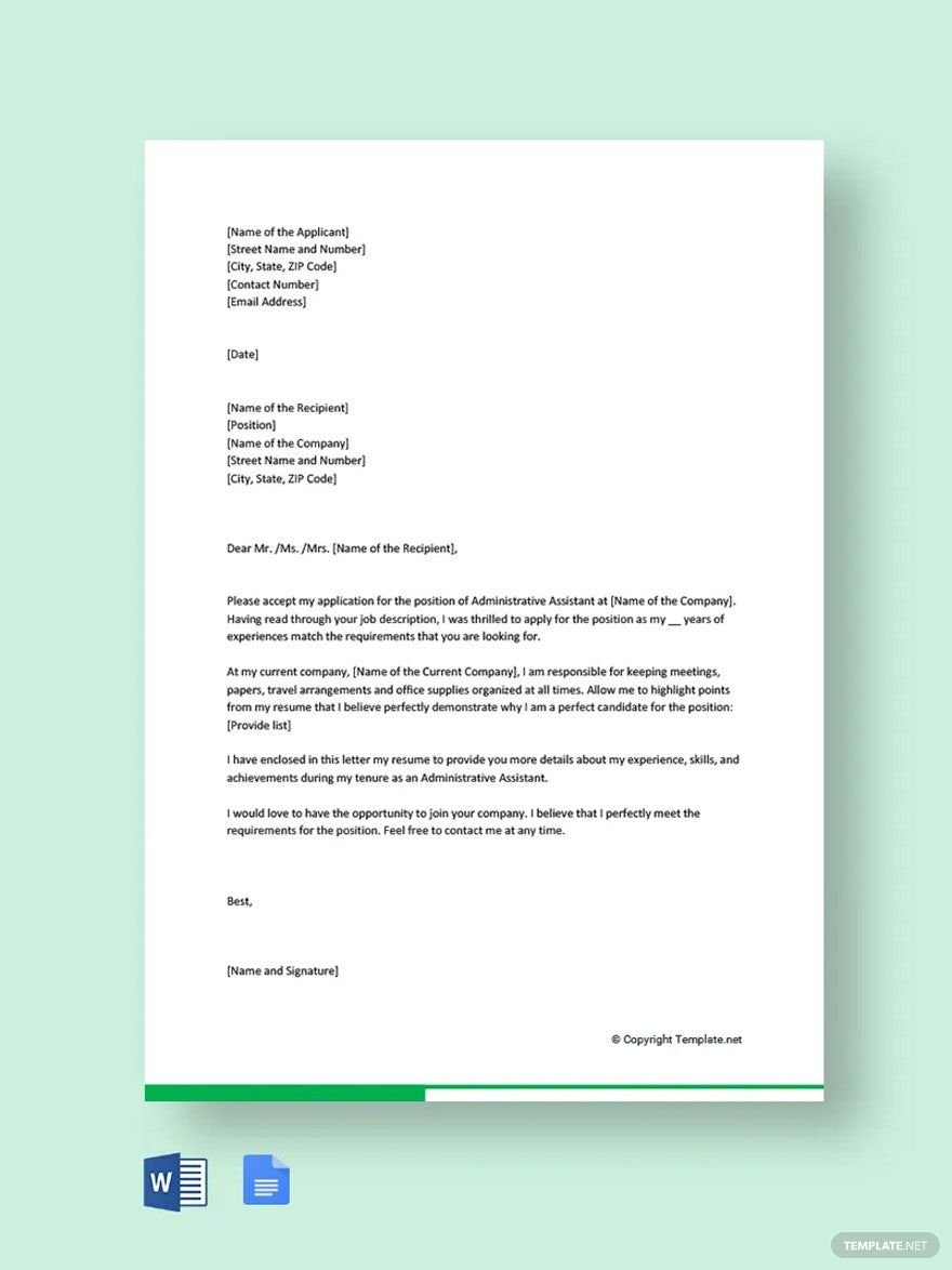 Cover Letter for Administrative Assistant Position Template