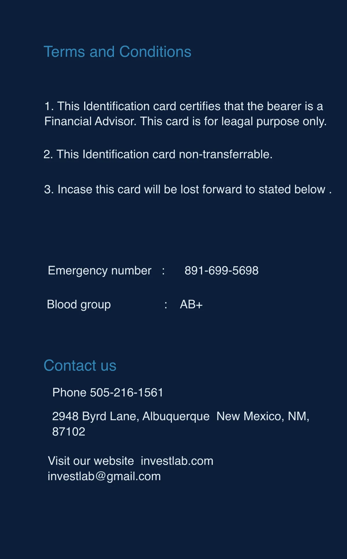 Free Financial Advisor ID Card Template to Edit Online