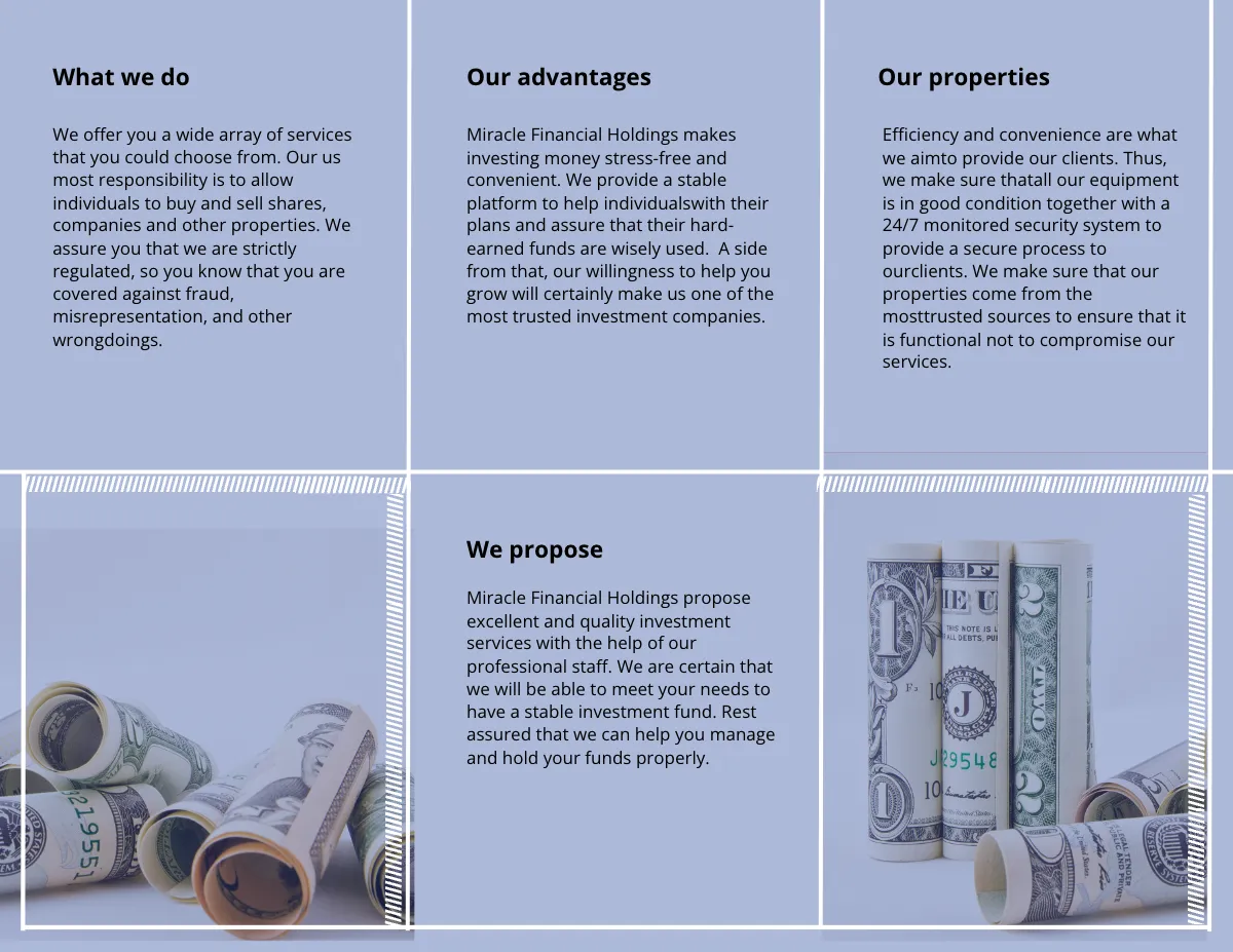 Free Investment Fund Tri-Fold Brochure Template to Edit Online