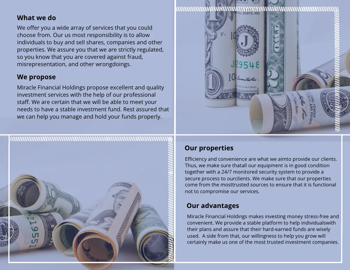 Free Investment Fund Bi-Fold Brochure Template to Edit Online