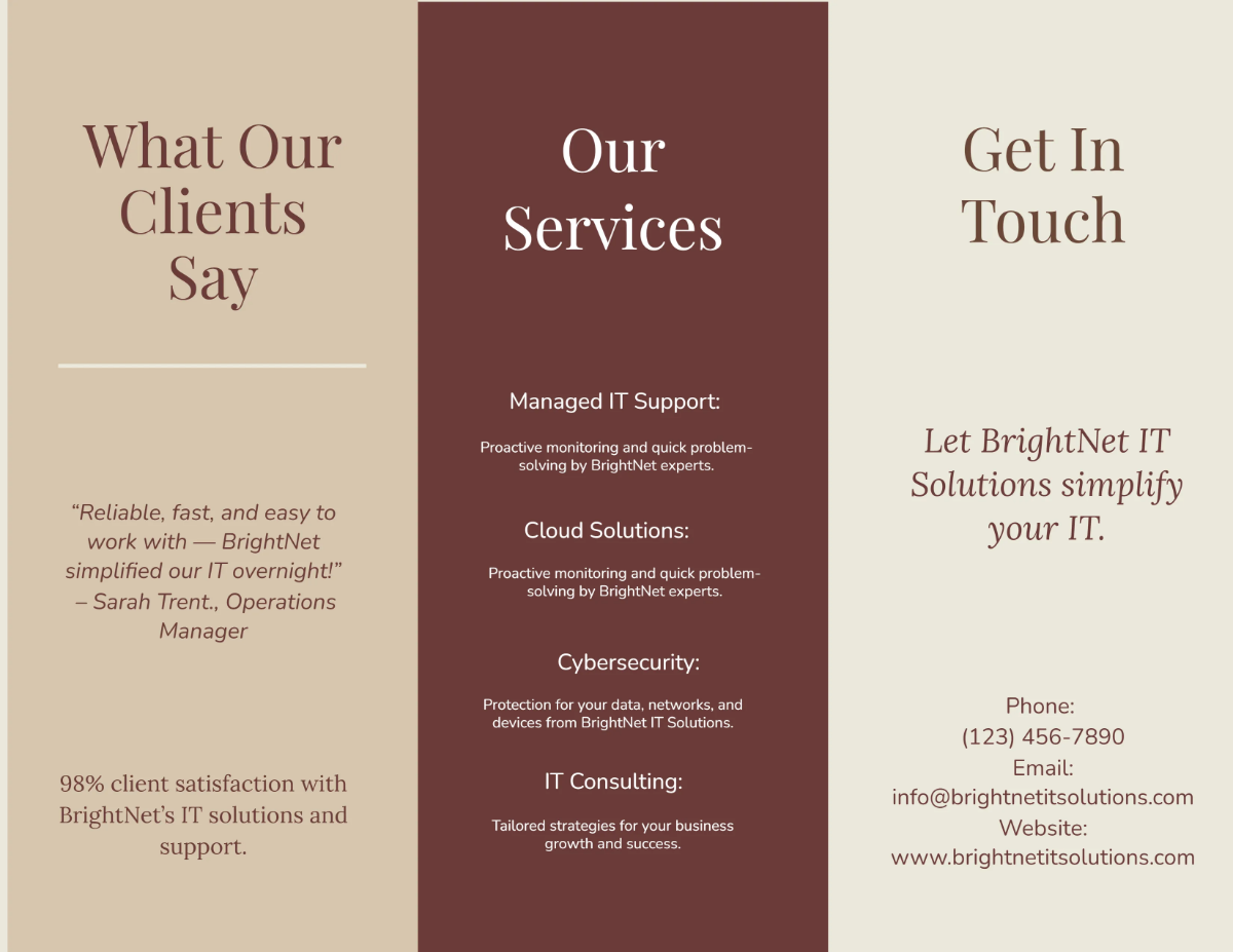 Free Tri-Fold Simple IT Brochure Template to Edit Online