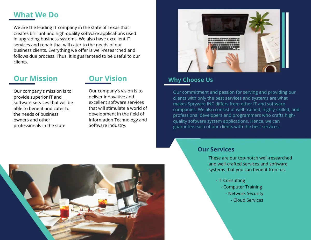 Free Bi-Fold IT Corporate Brochure Template to Edit Online