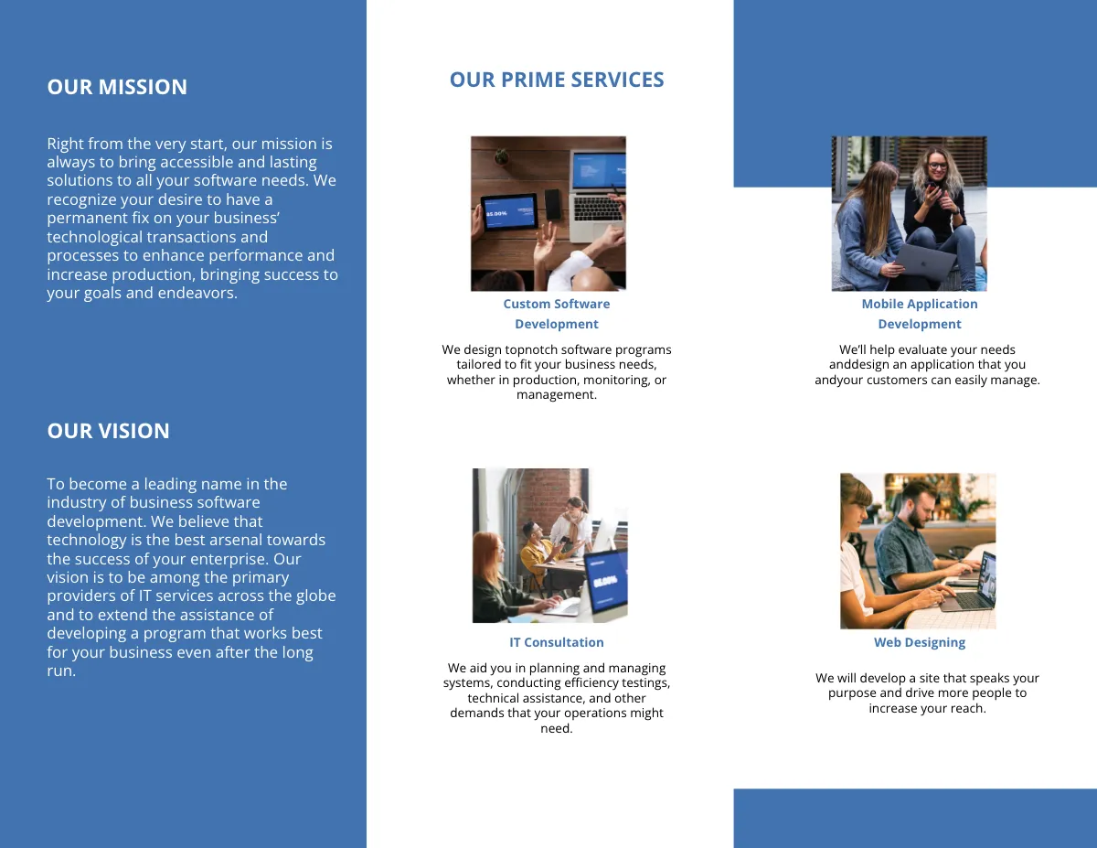 Free Tri-Fold IT Development Brochure Template to Edit Online
