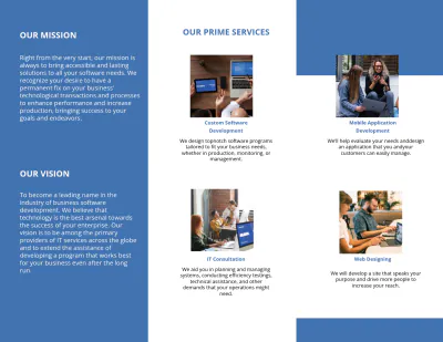 Free Tri-Fold IT Development Brochure Template to Edit Online
